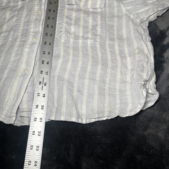 Gap 100% Linen Cropped Shirt Button Up Womens Size M Blue White Stripe Boxy - Picture 7 of 7